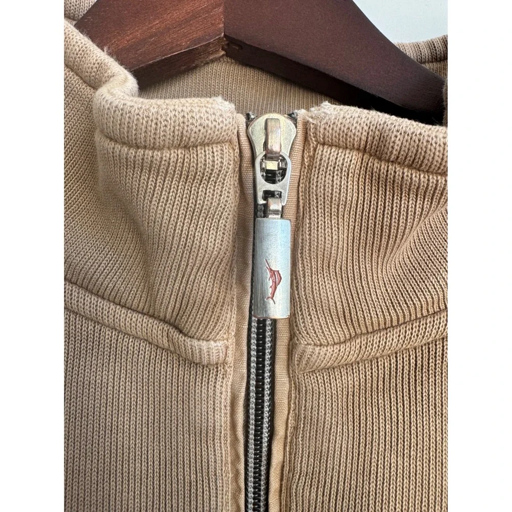 Tommy Bahama Relax Mens Large Tan Khaki 100 Cotton 1/4 Zip Pullover Sweater